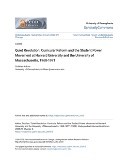 Curricular Reform and the Student Power Movement at Harvard University and the University of Massachusetts, 1968-1971