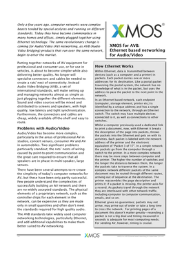 XMOS for AVB Ethernet Based Networking for Audio/Video