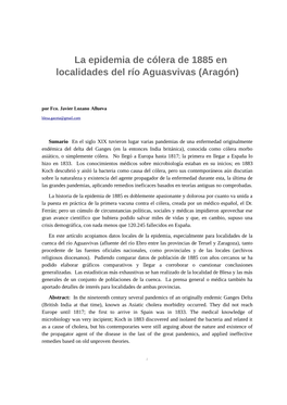 La Epidemia De Cólera De 1885 En Localidades Del Río Aguasvivas (Aragón)