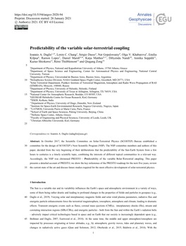 Predictability of the Variable Solar-Terrestrial Coupling Ioannis A