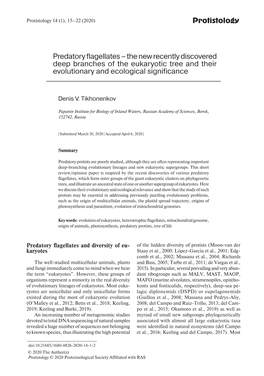 Predatory Flagellates – the New Recently Discovered Deep Branches of the Eukaryotic Tree and Their Evolutionary and Ecological Significance