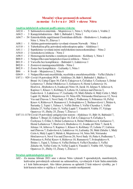 Mesačný Výkaz Prenosných Ochorení Za Mesiac F E B R U Á R 2021 V Okrese Nitra