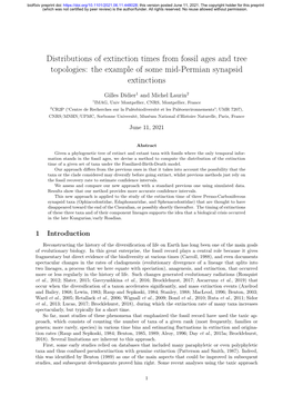 Distributions of Extinction Times from Fossil Ages and Tree Topologies: the Example of Some Mid-Permian Synapsid Extinctions