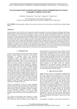 Eco-Environment Status Evaluation and Change Analysis of Qinghai Based on National Geographic Conditions Census Data