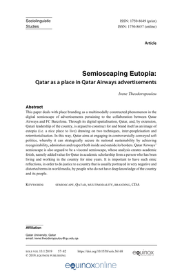 Semioscaping Eutopia: Qatar As a Place in Qatar Airways Advertisements