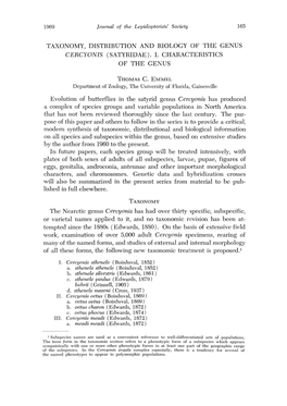 Taxonomy, Distribution and Biology of the Genus Cercyonis (Satyridae)