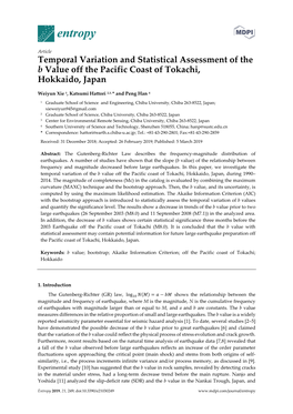 Temporal Variation and Statistical Assessment of the B Value Off the Pacific Coast of Tokachi, Hokkaido, Japan