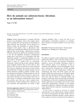 How Do Animals Use Substrate-Borne Vibrations As an Information Source?