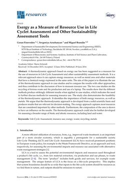 Exergy As a Measure of Resource Use in Life Cyclet Assessment and Other Sustainability Assessment Tools