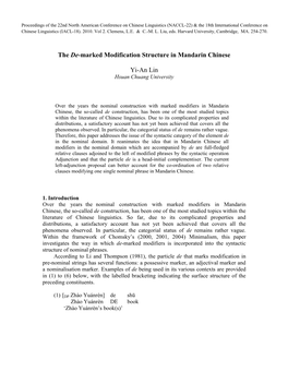 The De-Marked Modification Structure in Mandarin Chinese Yi-An