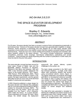 The Space Elevator Development Program