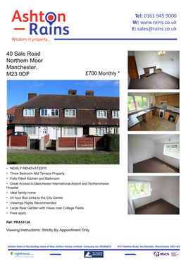 40 Sale Road Northern Moor Manchester. M23 0DF £700 Monthly *