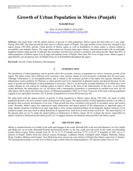 Growth of Urban Population in Malwa (Punjab)