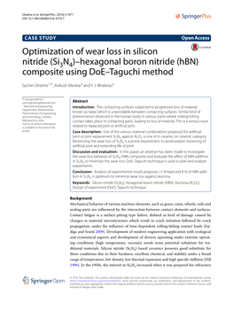 Optimization of Wear Loss in Silicon Nitride (Si3n4)–Hexagonal Boron Nitride (Hbn) Composite Using Doe–Taguchi Method