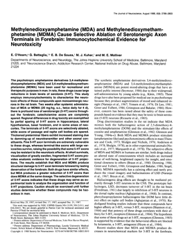 MDMA) Cause Selective Ablation of Serotonergic Axon Terminals in Forebrain: Lmmunocytochemical Evidence for Neurotoxicity