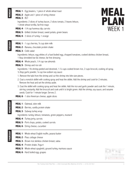 Meal Plan | 2060 Crossroads Blvd, Waterloo, IA 50702 | (319) 234-7621 1 MEAL PLAN MEAL 1 - Egg Beaters, Whole Wheat English Muffin WEEK 1