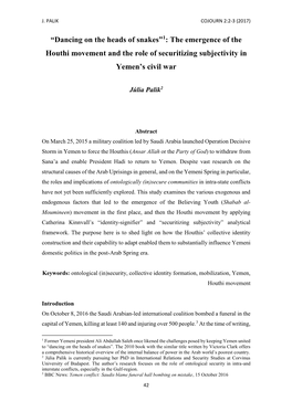 The Emergence of the Houthi Movement and the Role of Securitizing Subjectivity in Yemen’S Civil War