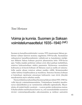 Voima Ja Kunnia. Suomen Ja Saksan Voimistelumaaottelut 1935–1940 (Ref.)