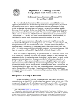 Migration to 3G Technology Standards: Europe, Japan, South Korea, and the U.S. by Richard Nunno, International Bureau, FCC