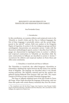 Reflexivity and Reciprocity in Tehuelche and Selknam (Chon Family)