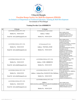 Paschim Banga Society for Skill Development (PBSSD) an Initiative of Department of Technical Education, Training & Skill Development Government of West Bengal