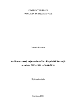 Analiza Ustanavljanja Novih Občin V Republiki Sloveniji: Mandata 2002–2006 in 2006–2010