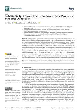 Stability Study of Cannabidiol in the Form of Solid Powder and Sunflower Oil Solution