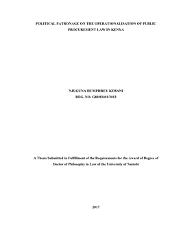 Political Patronage on the Operationalisation of Public Procurement Law in Kenya