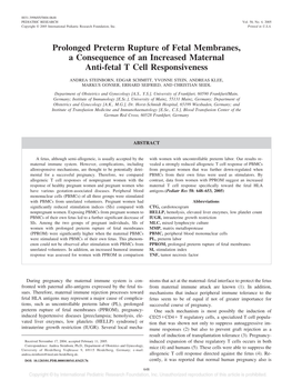 Prolonged Preterm Rupture of Fetal Membranes, a Consequence of an Increased Maternal Anti-Fetal T Cell Responsiveness