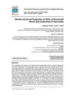 Morpho-Physical Properties of Soils of Kanamadi South Sub-Watershed of Karnataka