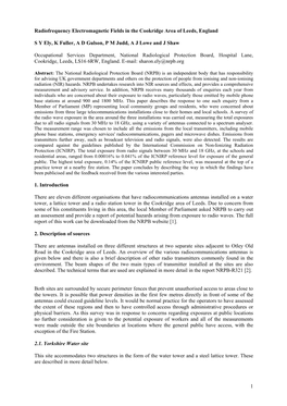 Radiofrequency Electromagnetic Fields in the Cookridge Area of Leeds, England