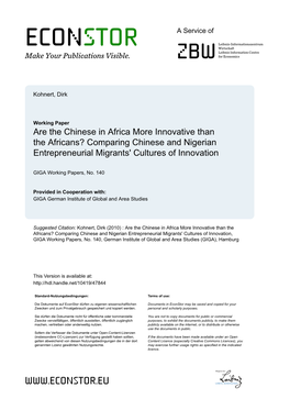 Comparing Chinese and Nigerian Entrepreneurial Migrants' Cultures of Innovation