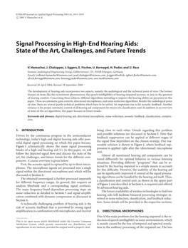 Signal Processing in High-End Hearing Aids: State of the Art, Challenges, and Future Trends