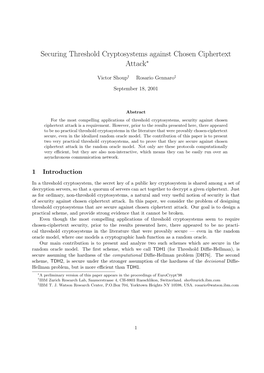 Securing Threshold Cryptosystems Against Chosen Ciphertext Attack∗