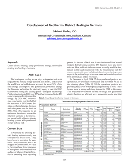 Development of Geothermal District Heating in Germany