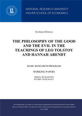 The Philosophy of the Good and the Evil in the Teachings of Leo Tolstoy and Hannah Arendt