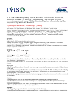 Erythrocytes: Overview, Morphology, Quantity by AH Rebar Et