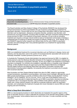 Deep Brain Stimulation in Psychiatric Practice