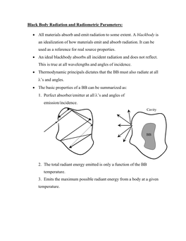 Black Body Radiation and Radiometric Parameters