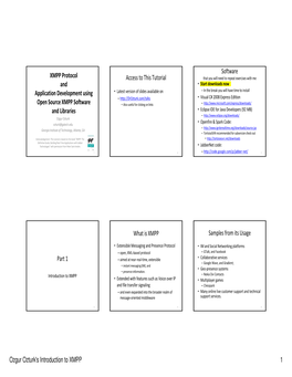 Ozgur Ozturk's Introduction to XMPP 1 XMPP Protocol and Application