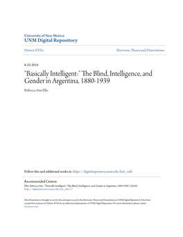 The Blind, Intelligence, and Gender in Argentina, 1880-1939