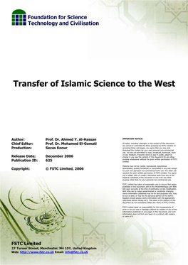 Transfer of Islamic Science to the West