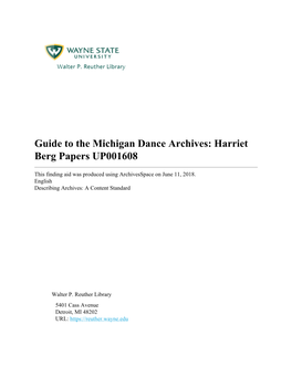 Guide to the Michigan Dance Archives: Harriet Berg Papers UP001608