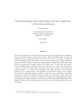 Word Embedding, Sense Embedding and Their Application to Word Sense Induction