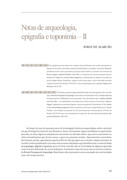 Notas De Arqueologia, Epigrafia E Toponímia – II