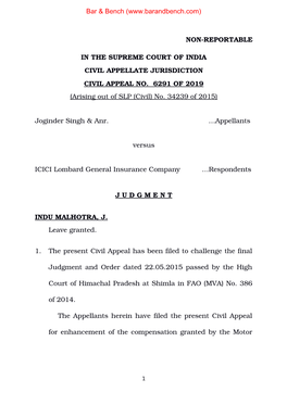 NONREPORTABLE in the SUPREME COURT of INDIA CIVIL APPELLATE JURISDICTION CIVIL APPEAL NO. 6291 of 2019 (Arising