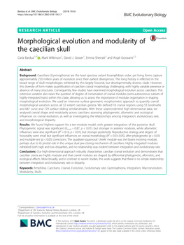 Morphological Evolution and Modularity of the Caecilian Skull Carla Bardua1,2* , Mark Wilkinson1, David J