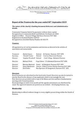 Report of the Trustees for the Year Ended 30Th