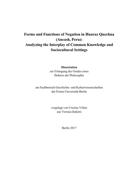 Forms and Functions of Negation in Huaraz Quechua (Ancash, Peru): Analyzing the Interplay of Common Knowledge and Sociocultural Settings