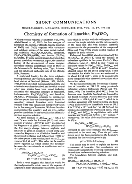 Chemistry of Formation of Lanarkite, Pb2oso 4